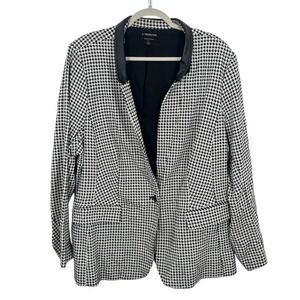 Lane Bryant The Bryant Blazer Houndstooth Faux Leather Collar One Button Size 26